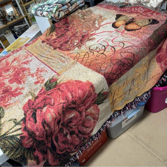 Butterfly Inspirational Pink Tapestry Blanket Throw Home Decor 47 X 57 Fringe - Picture 5 of 8